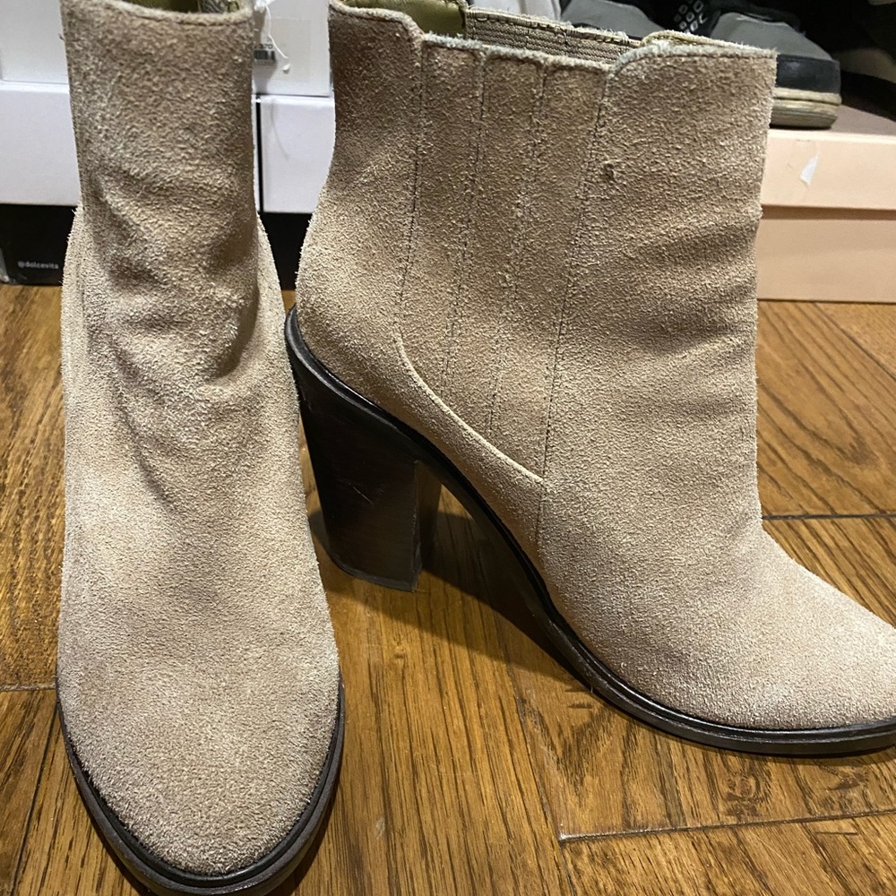 Soft tan suede booties size 38 - Joie worn once and too big for me.